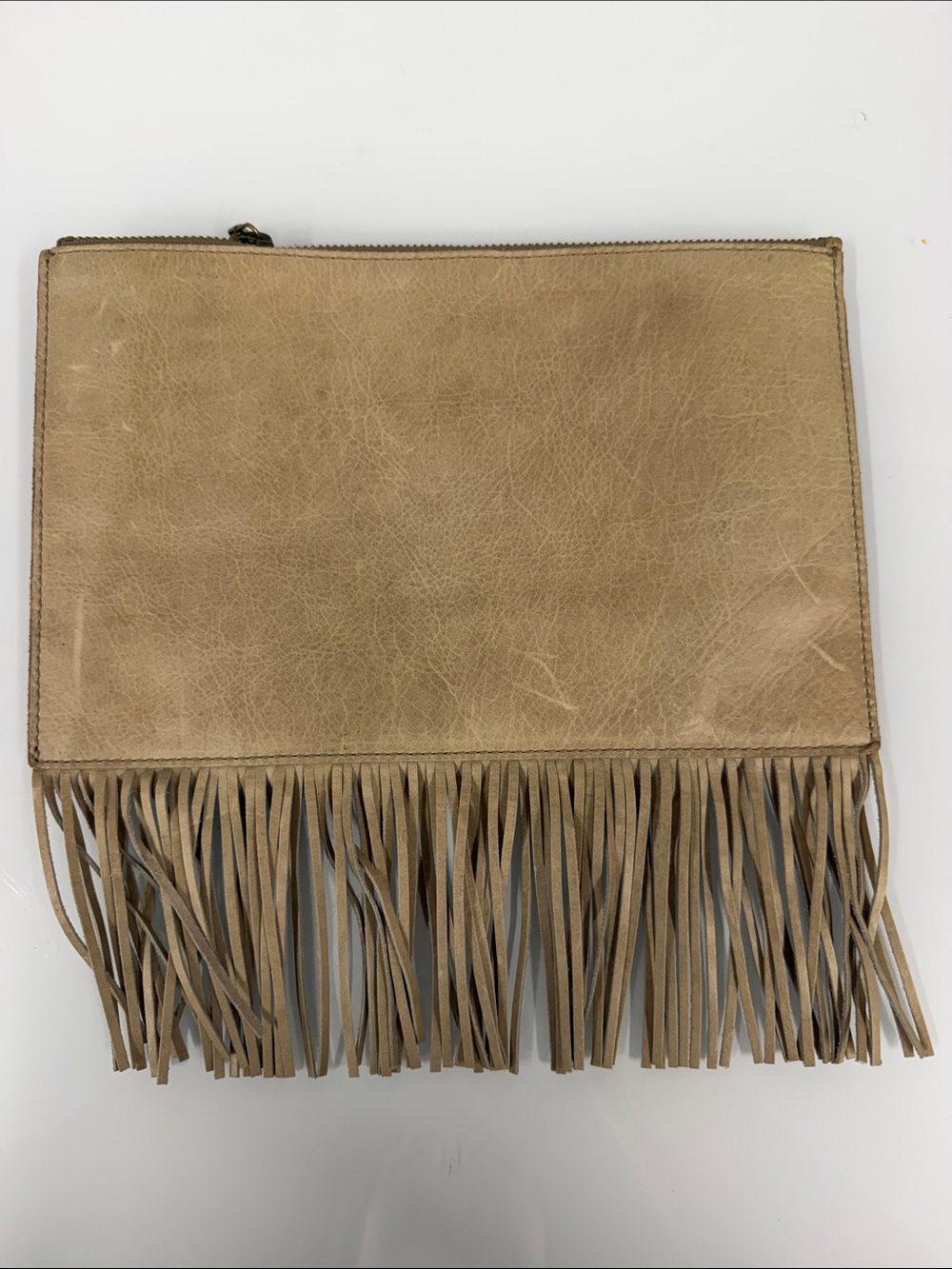 Madewell Tan leather Fringe Zip Clutch